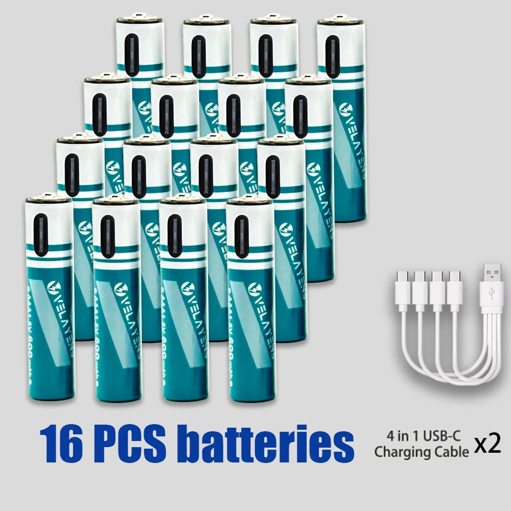 Long Lasting 600mAh AAA Rechargeable Battery Durable AAA Battery with USB C Charge Cable for High-Drain Devices Cameras Remotes Oasis Select 16PCS Battery 2Cable China Mainland