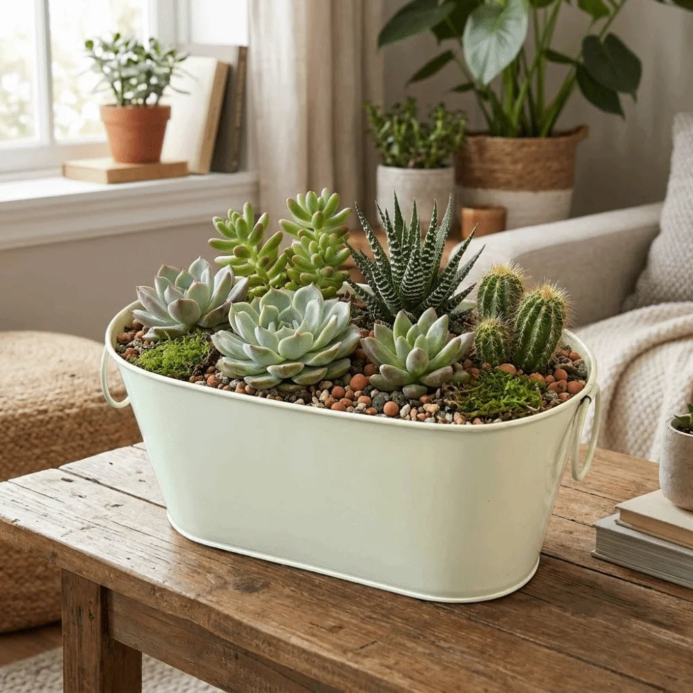 Simple Rustic Iron Flower Pot with Drainage with Handle Flower Container Vintage Plant Pot Indoor Plants Oasis Select