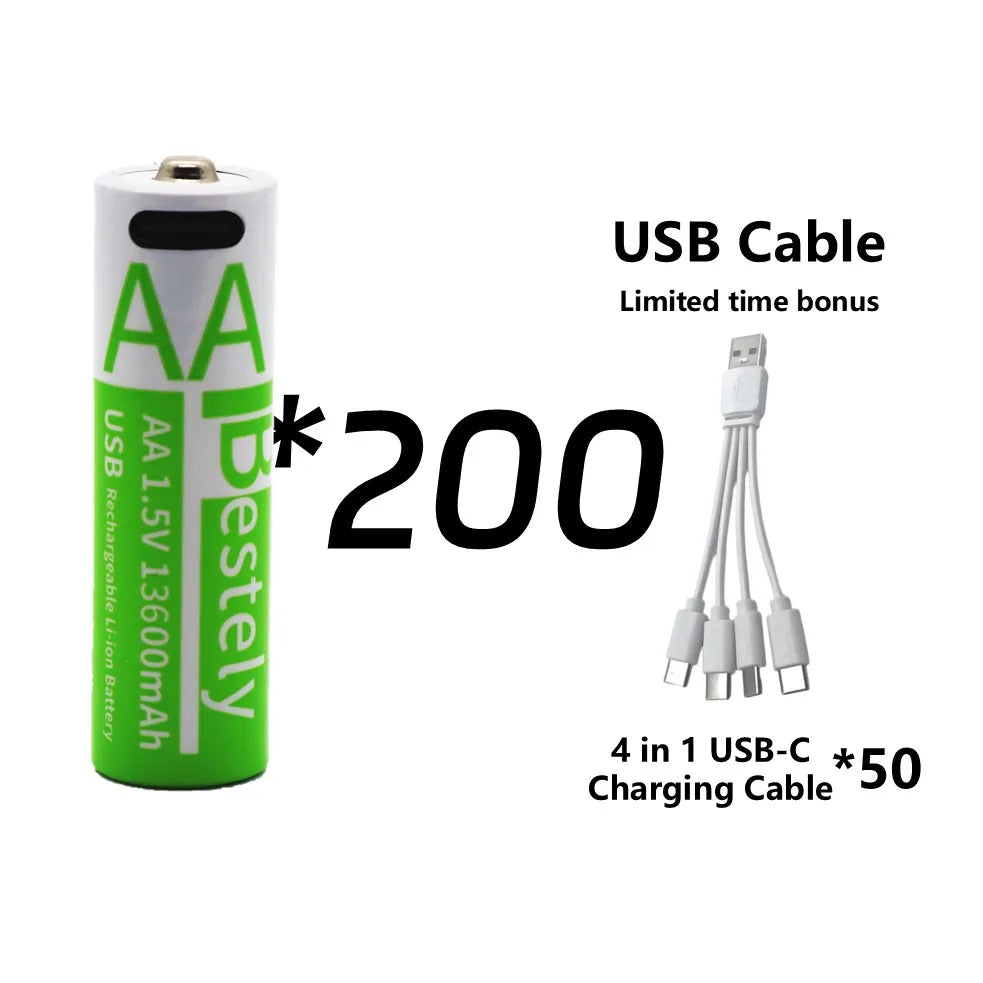 Rscrola 13600mAh AA Rechargeable Batteries USB-C Charging