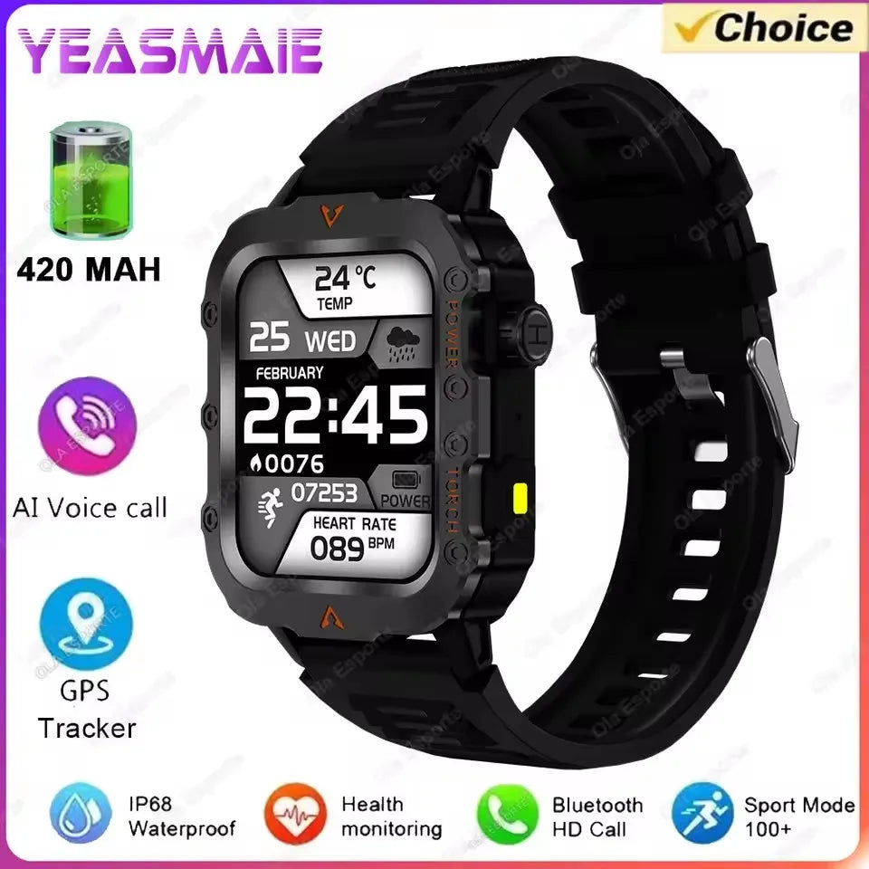 Men's Military Smartwatch – Bluetooth Call, GPS & Fitness Tracker