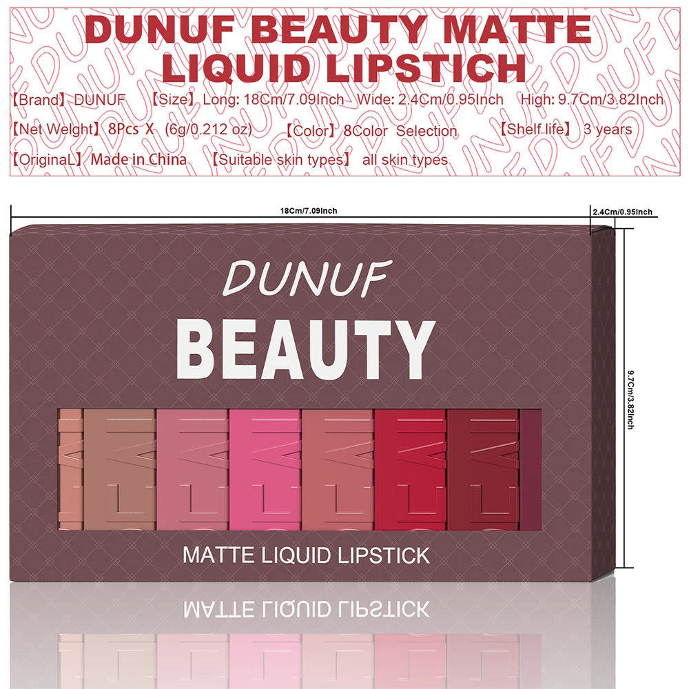 Matte Lip Gloss 8pc/set: Waterproof Lipstick Moisturizing Long Lasting Non-Stick Cup, Nude, Y2K Christmas Valentine's Day Gifts Oasis Select