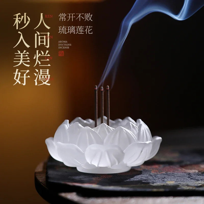 Household Glass Incense Burner for Indoor Lotus Thread Incense Pedestal Decoration Aromatherapy Stove Incense Tray Oasis Select