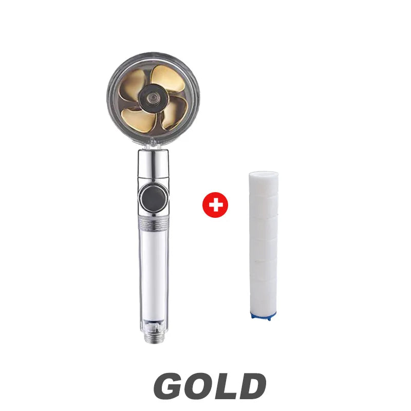 Powerful Pressurized Shower Set Fan Filter Showerhead One Touch Water Stop Sprayer Water Saving Handheld Showerheads Oasis Select Gold