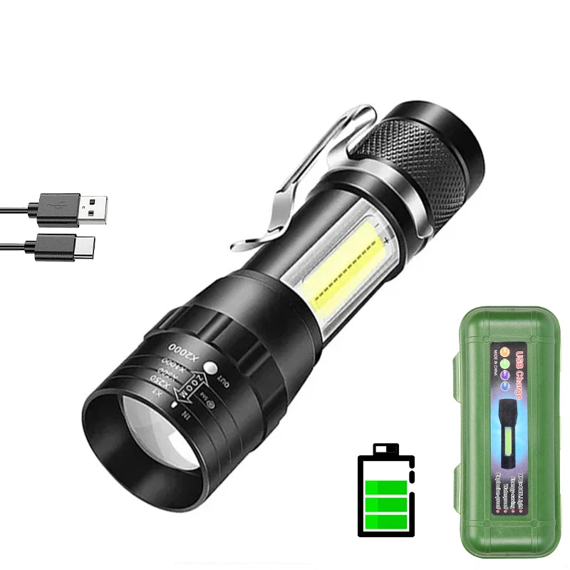 Mini Portable Rechargeable Led Flashlight with Pen Clip 3 Mode Zoom Waterproof Pocket Torch Outdoor Camping Emergency Lantern Oasis Select 1PCS with box