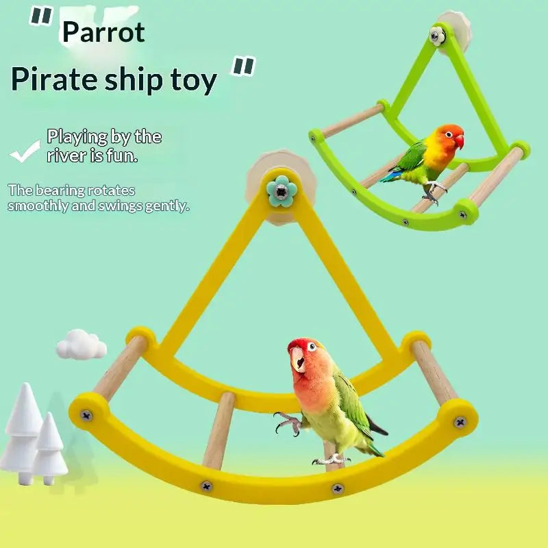 Creative Pirate Ship Bird Cage Swing Toy with Climbing Ladder for Parrots Bird Sports Swing Stand Pet Supplies Oasis Select