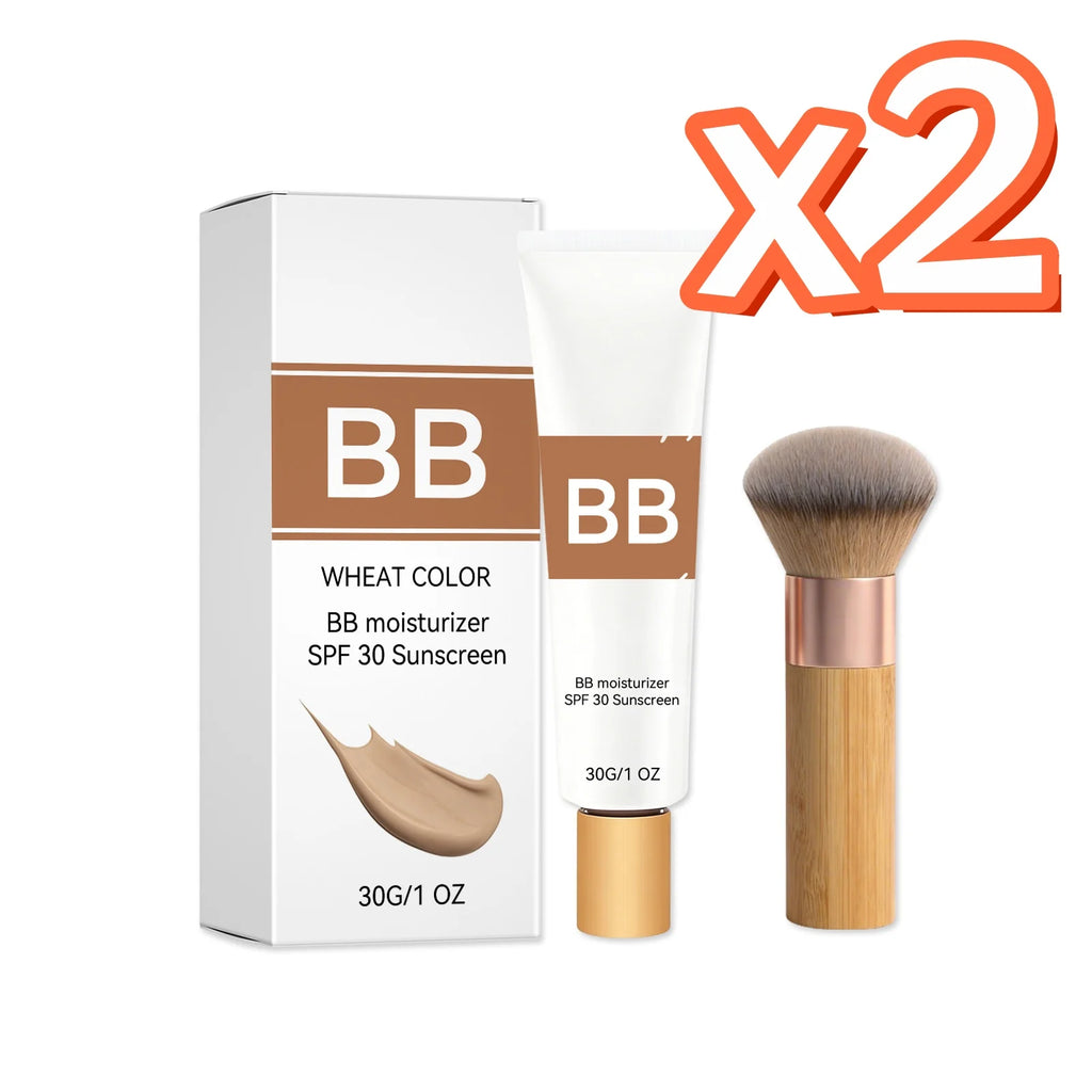 Sunscreen BB Cream Cover Face Fine Lines Prevent Sun Burn Brightening Skin Concealer Liquid Foundation Makeup Kit SPF 30 PA +++ Oasis Select Wheat-Colored x 2