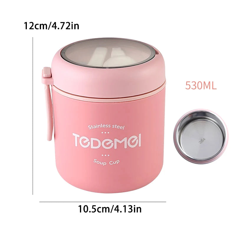 Stainless Steel Insulated Soup Thermos with Spoon Lunch Box Vacuum Cup Food Warmer Thermal Jar Container Cooler Oasis Select Pink
