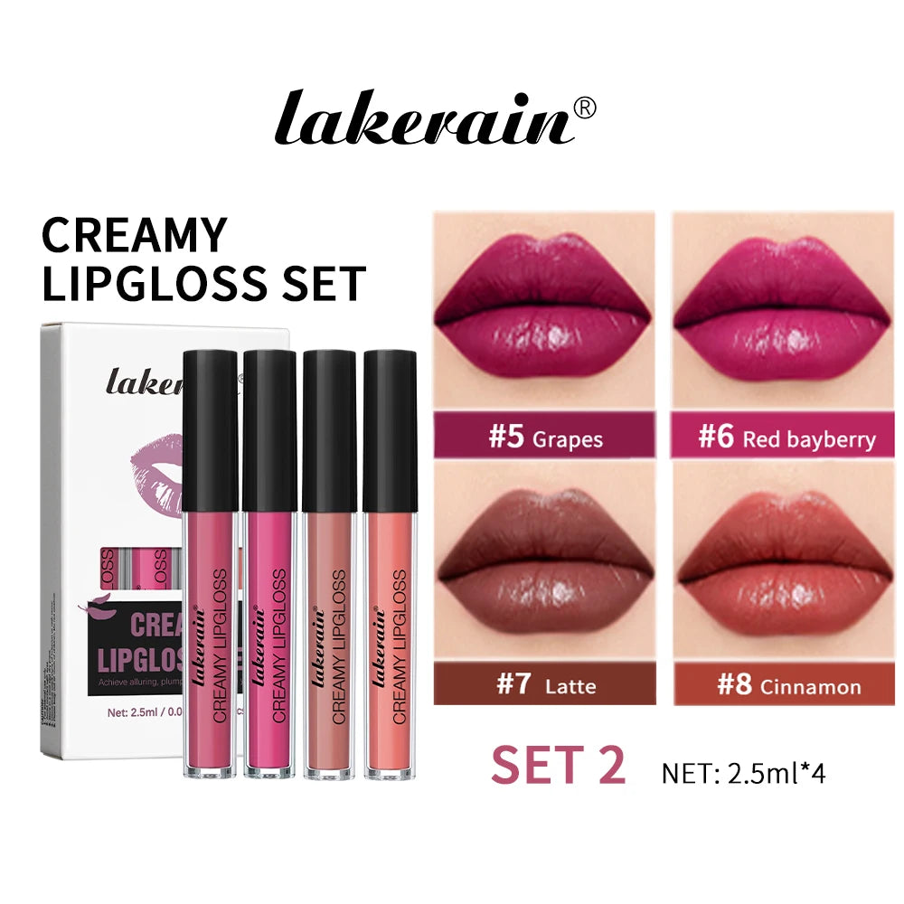 4pcs Creamy Lip Gloss Cream Matte Long-Lasting Non-Stick Cup Not Fade Waterproof Pigmented Velvet Lipgloss Gift For Girlfriend Oasis Select set 2