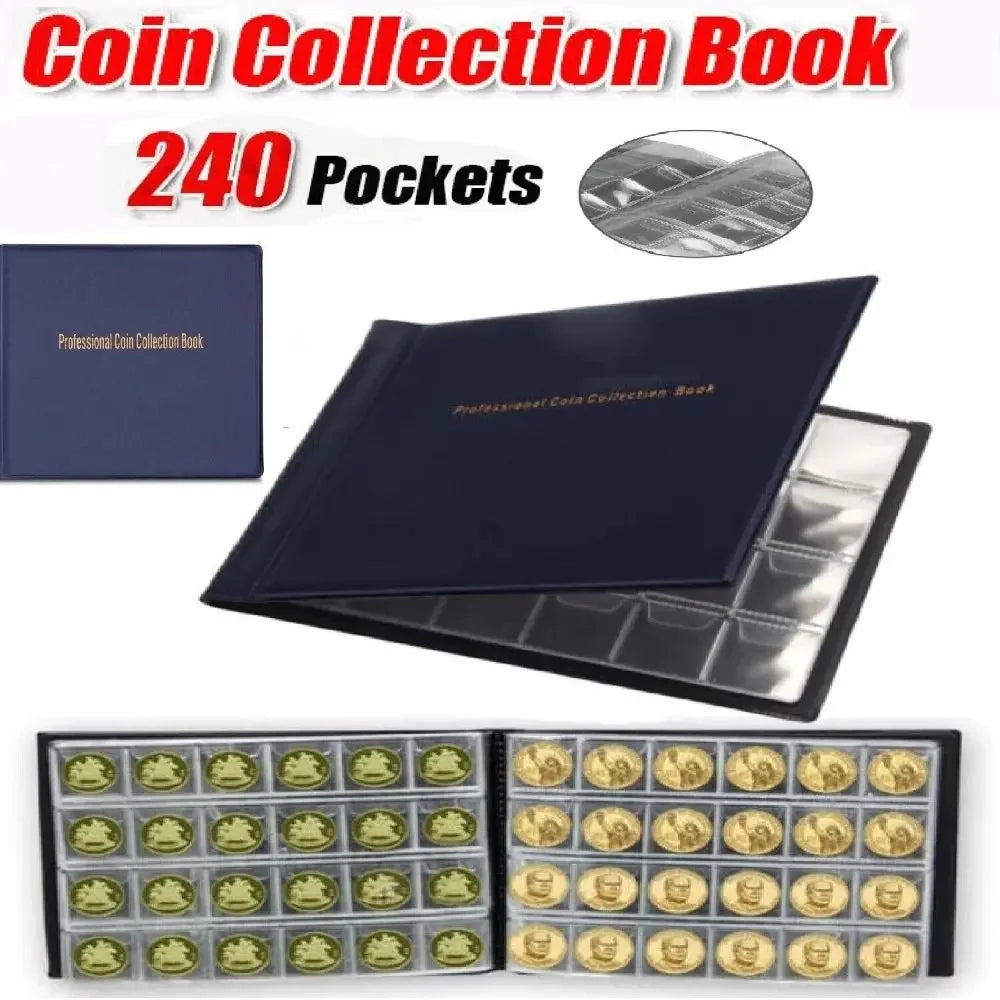 240 Pockets Coin Collection Holder PVC Penny Album Gifts Coin Collecting Album 10 Pages Coin Collection Book for Collectors Oasis Select