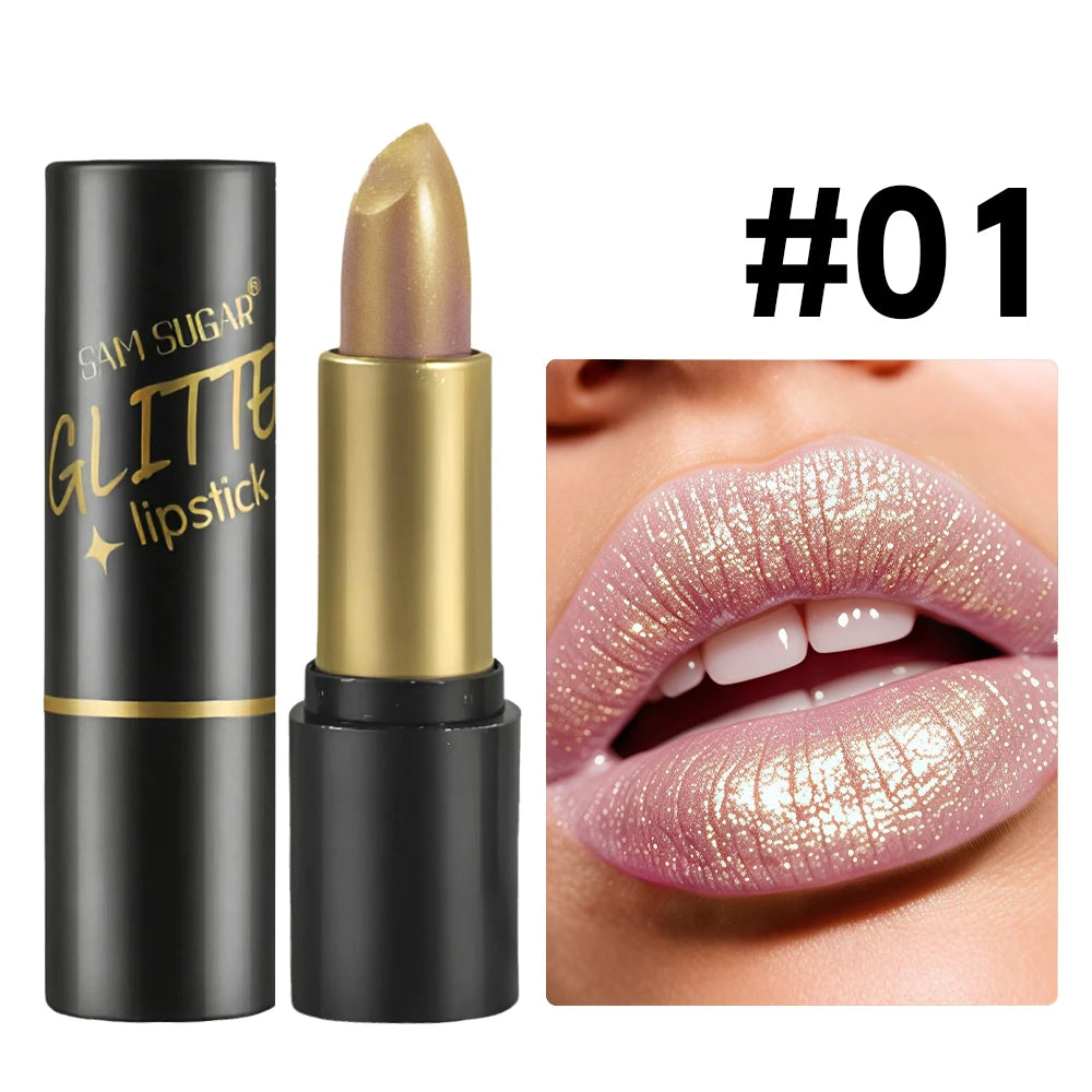 SAM SUGAR Pearlescent Shimmer Lipstick – Waterproof & Moisturizing