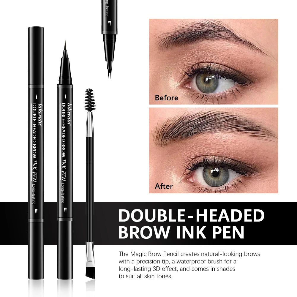 5 Colors Double-headed Brow Ink Eyebrow Pen 2 Fork Eyebrow Pencil Waterproof Liquid Eyebrow Pencil Long Lasting Women Cosmetics Oasis Select