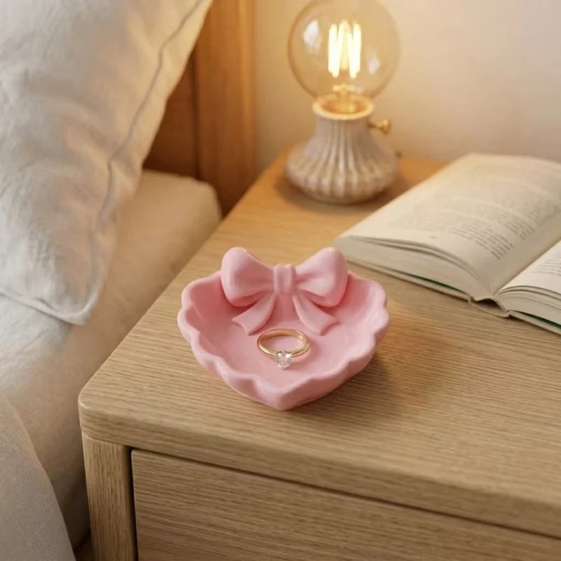 Heart-Shaped 3D Printed Jewelry Tray – Pink Bow Desk Organiser