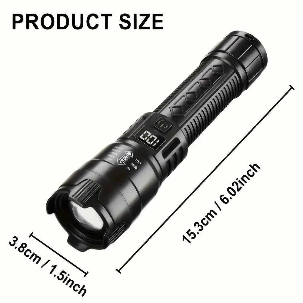 High Strong Power Led Flashlights 2000LM Tactical Torch with Display Light Rechargeable Camping Fishing Emergency Zoom Lantern Oasis Select