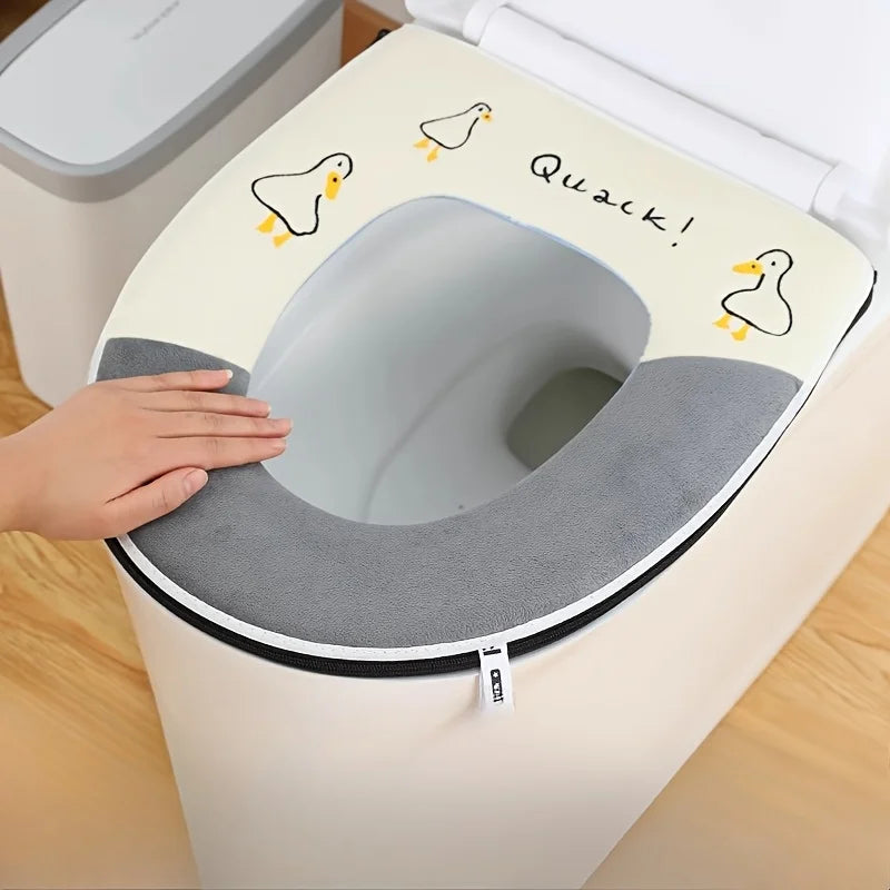 Cute Embroidery Toilet Seat Cover With Zipper Soft Warmer Washable Toilet Mat Cover Pad Cushion WC Ring Mat Bathroom Aceesories Oasis Select