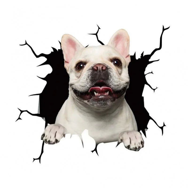 3D Dog Crack Wall Sticker – Waterproof PVC Funny Animal Decal