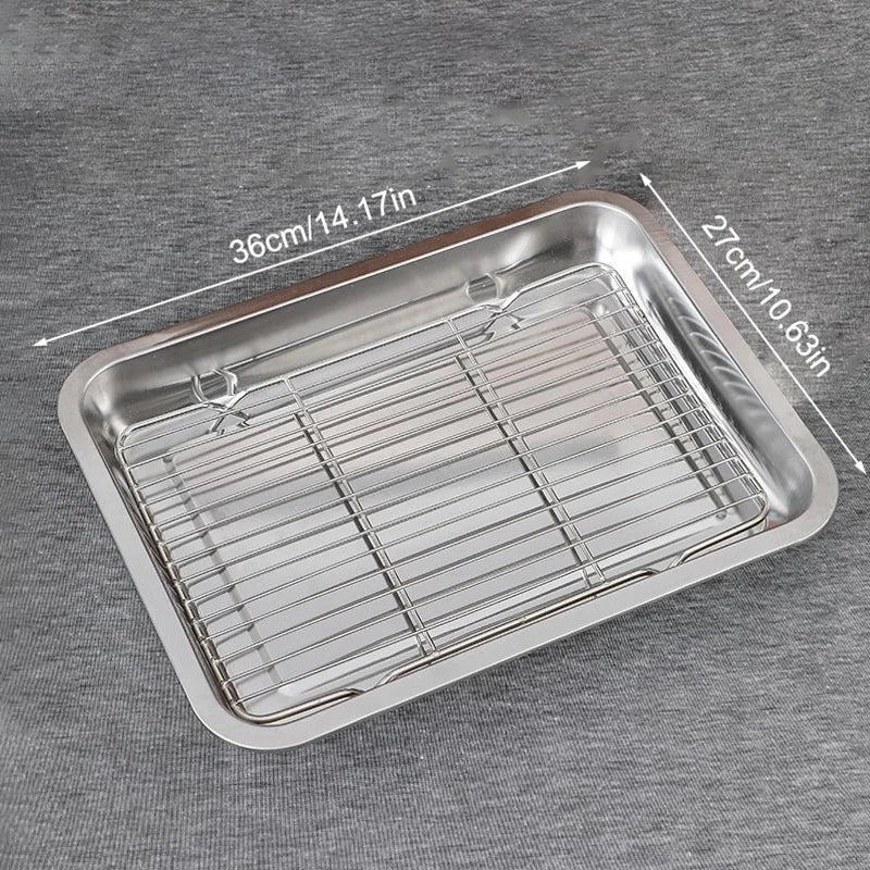 Stainless Steel Baking Tray Set with Removable Cooling Rack Non-stick BBQ Pan Tray Plate for Oven Brownie Cooking And Roasting Oasis Select Set L
