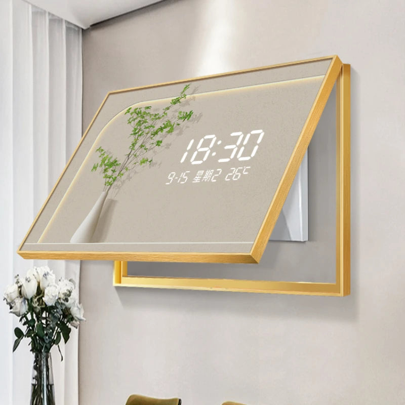 Fresh green plant LED plug-in electric meter box decorative painting no punching switch box block dining room decorative clock Oasis Select