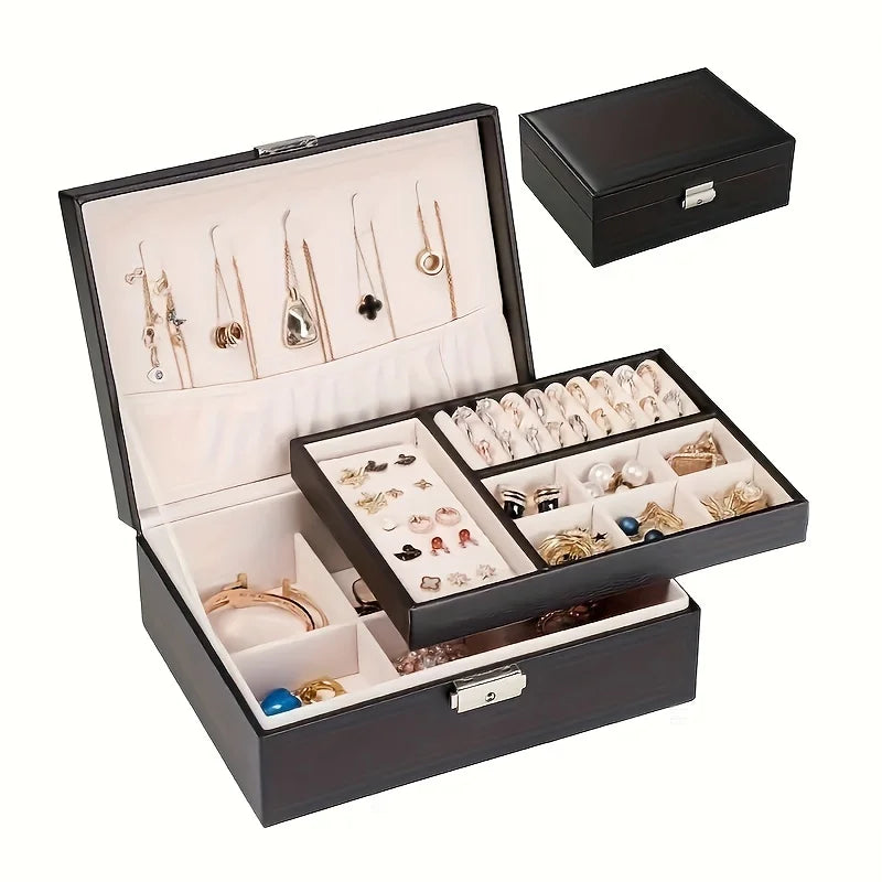 1pc Simple Double-layer Jewelry Storage Box for Ring Necklace Storage with Lock Decoration Jewelry Packaging Jewelry Organizer Oasis Select