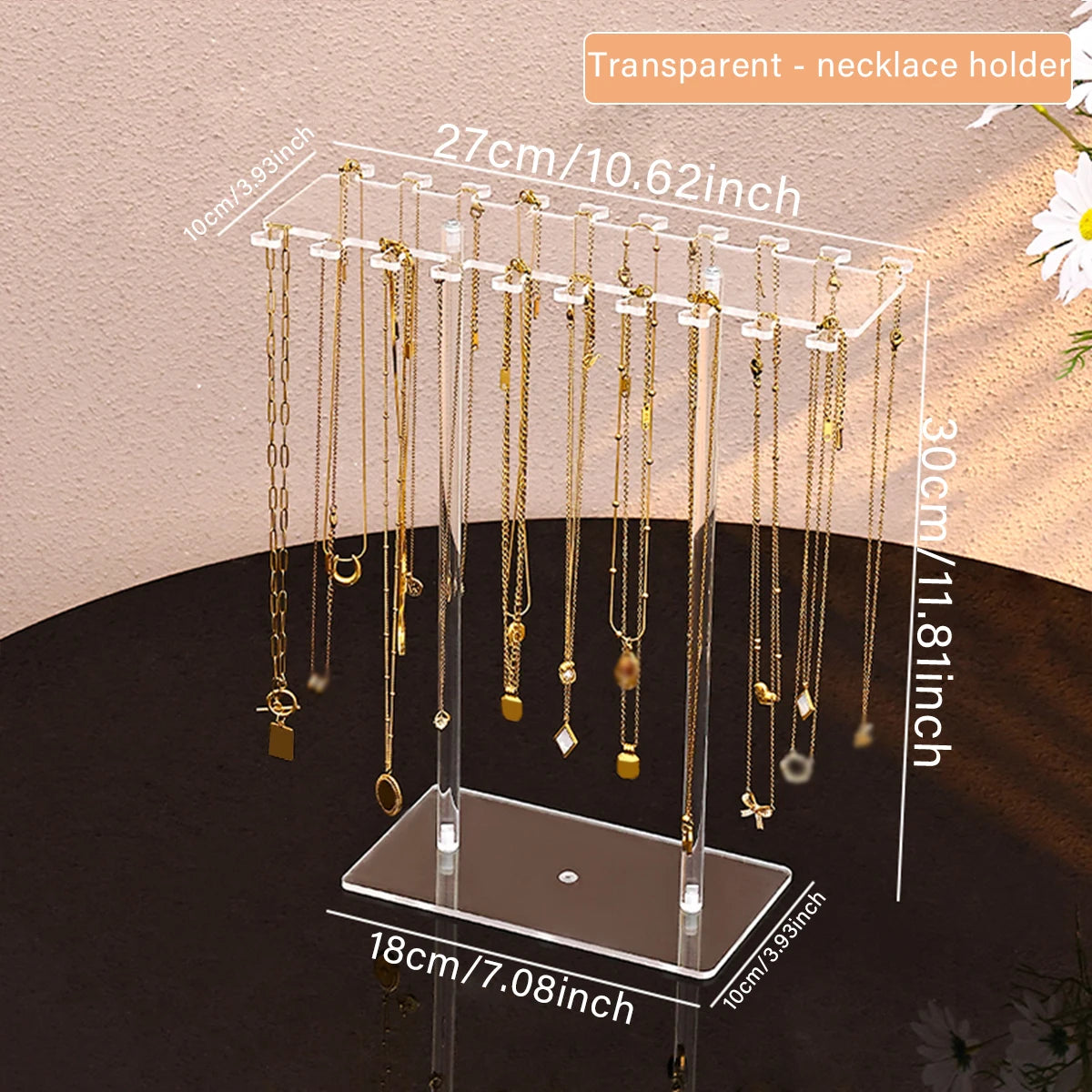 1pc Transparent Acrylic Desktop Necklace Display Rack, Dressing Table, Jewelry Organizer, Multifunctional Counter Display Props Oasis Select transparent