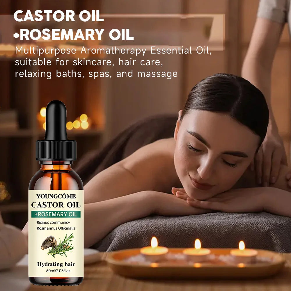 Mix Castor Oil and Rosemary Oil for Hair Growth Enhances hair thickness and Shine, Reduce Hair Loss and Split Ends Hair Care Oil Oasis Select