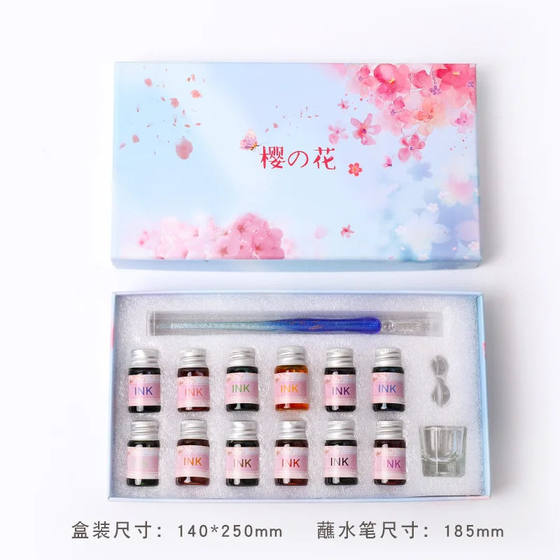 Romantic Sakura Glass Dip Pen Sakura Flower Series Multi piece Gift Box Gradient Color Set Oasis Select 10