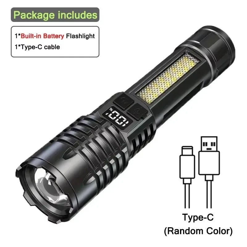 Powerful LED Flashlight Battery Display USB Rechargeable Light Telescopic Zoom Torch Lamp Outdoor Camping Fishing Lantern Oasis Select 1PC ZOOM