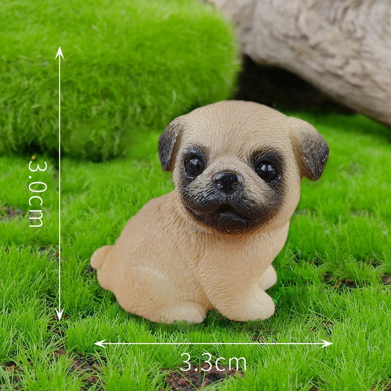 Resin Small Dog Figurine, Miniature Bonsai, Fairy Garden, Microlandscape, Crafted, Decorative Pet Statue, 1Pc Oasis Select A1 pug