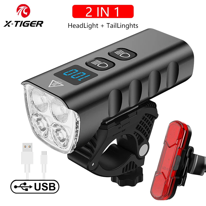 X-TIGER Bike Front Light 6400mA Rechargeable Bicycle Light 2400LM Cycling Headlight LED Flashlight MTB Bike Lamp Oasis Select QD-1301T
