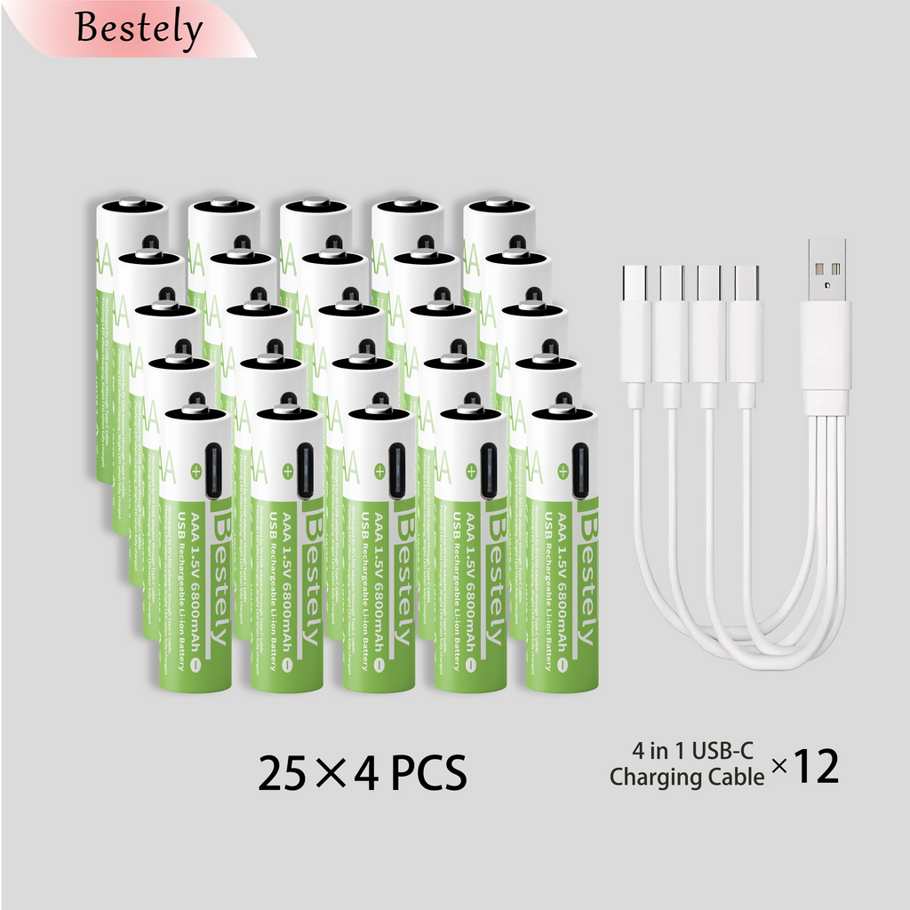 New 1.5v AAA Rechargeable Lithium Batteries 6800mAh Capacity,Type-C USB AAA Li-ion Battery 2000 times cycle with cable for free Oasis Select