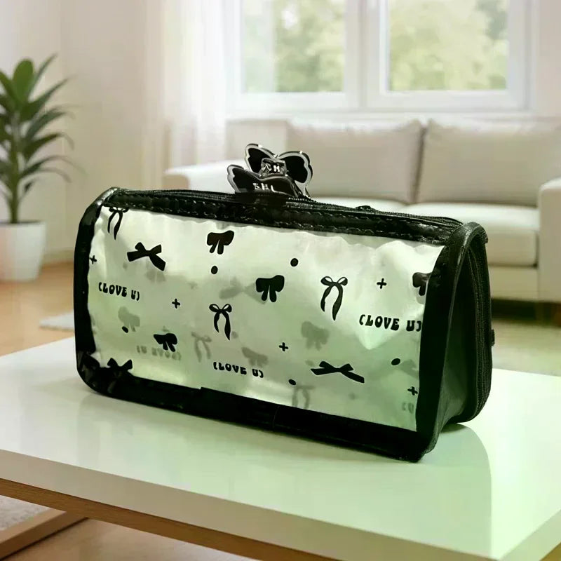 Cartoon Translucent Pencil Case Multi-layer Vertical Large-capacity Stationery Storage Bag School Supply Cosmetic Bag Oasis Select