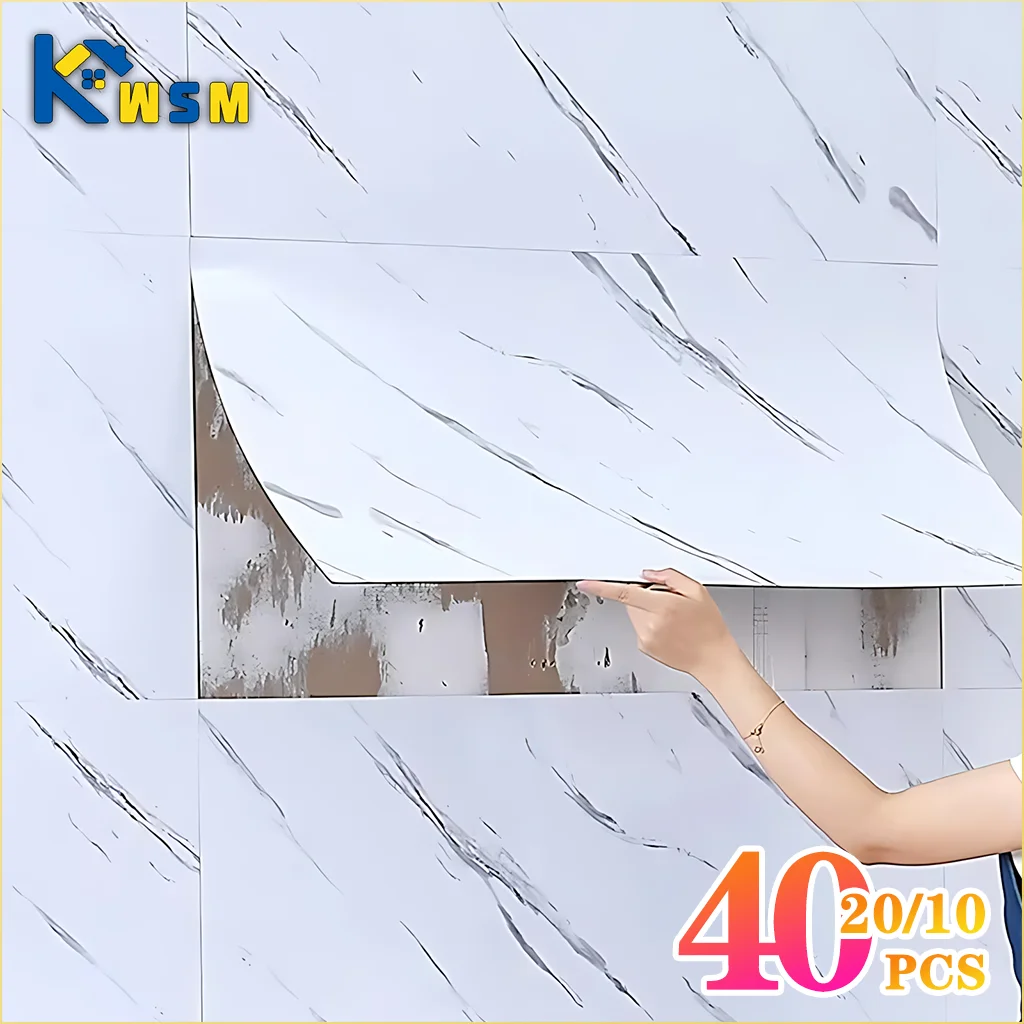 10-40PCS Marble Style Self-adhesive Floor Stickers Thickened Wear-resistant PVC Flooring Mats for Household Use Easy To Install Oasis Select