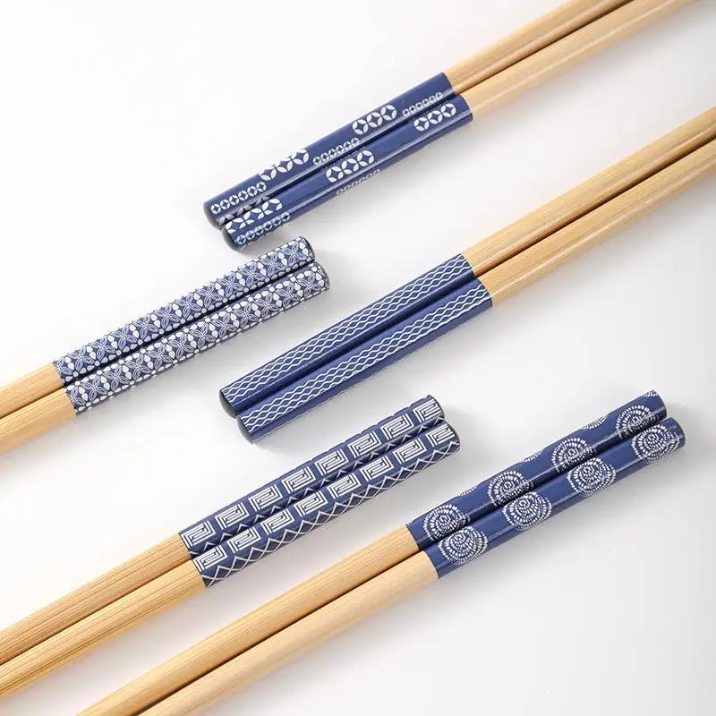 5Pairs Reusable Handmade Japanese Natural Bamboo Wood Chopsticks Multi-Color Sushi Cat Flower Design Eco-Friendly Tableware Oasis Select 5 pairs