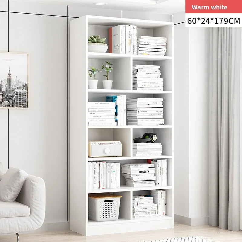 Bookshelf household modern simple floor against the wall large capacity storage shelf living room display cabinet study Oasis Select Warm white-60CM