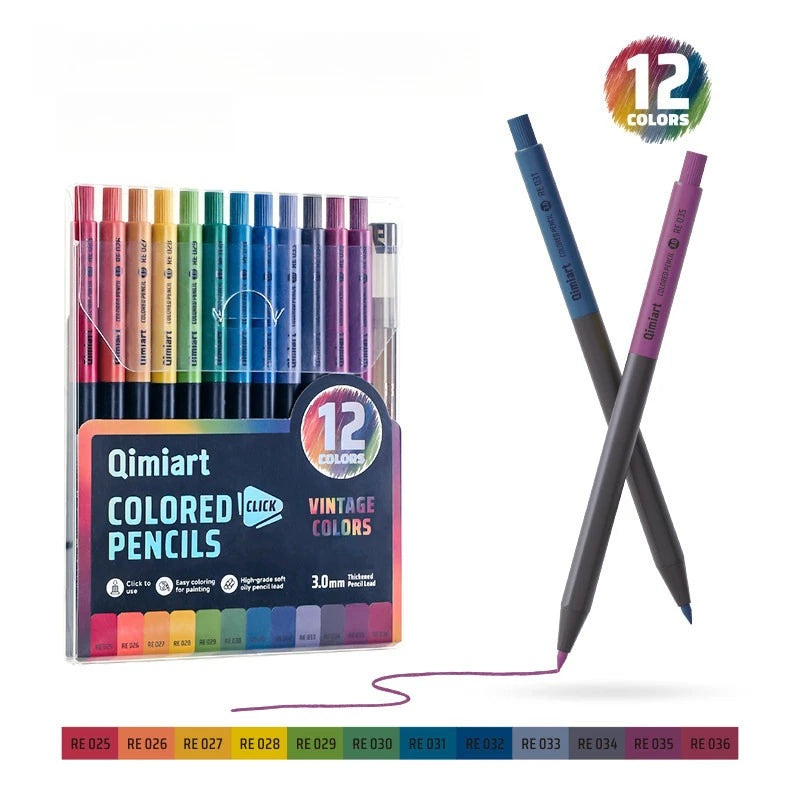 12 Colors Click Colored Pencils 3.0mm Soft Oily Lead Mechanical Pencils for Student Art School Office Supplies Stationery Oasis Select C