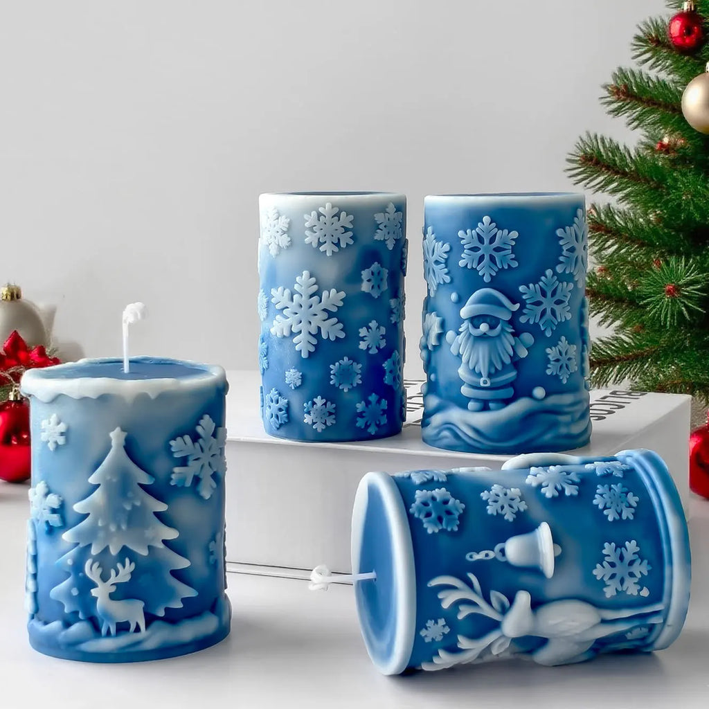 3D Relief Cylinder Christmas Snowflake Elk Silicone Candle Mold Christmas Tree Santa Aroma Plaster Mold Candle Making Supplies Oasis Select