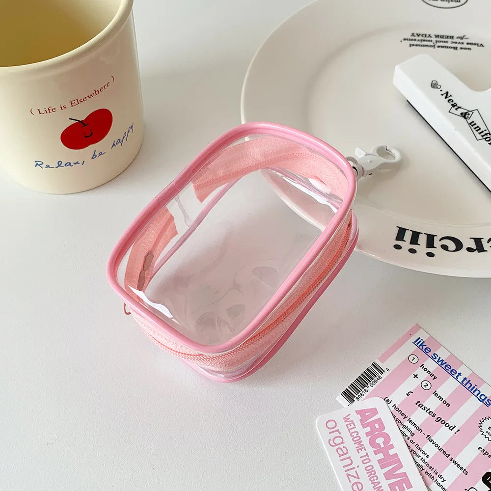 Transparent PVC Plush Dolls Storage Pouch Square Earphone Organizer Purse With Keychain Anime Cartoon Toy Display Protector Case Oasis Select Pink