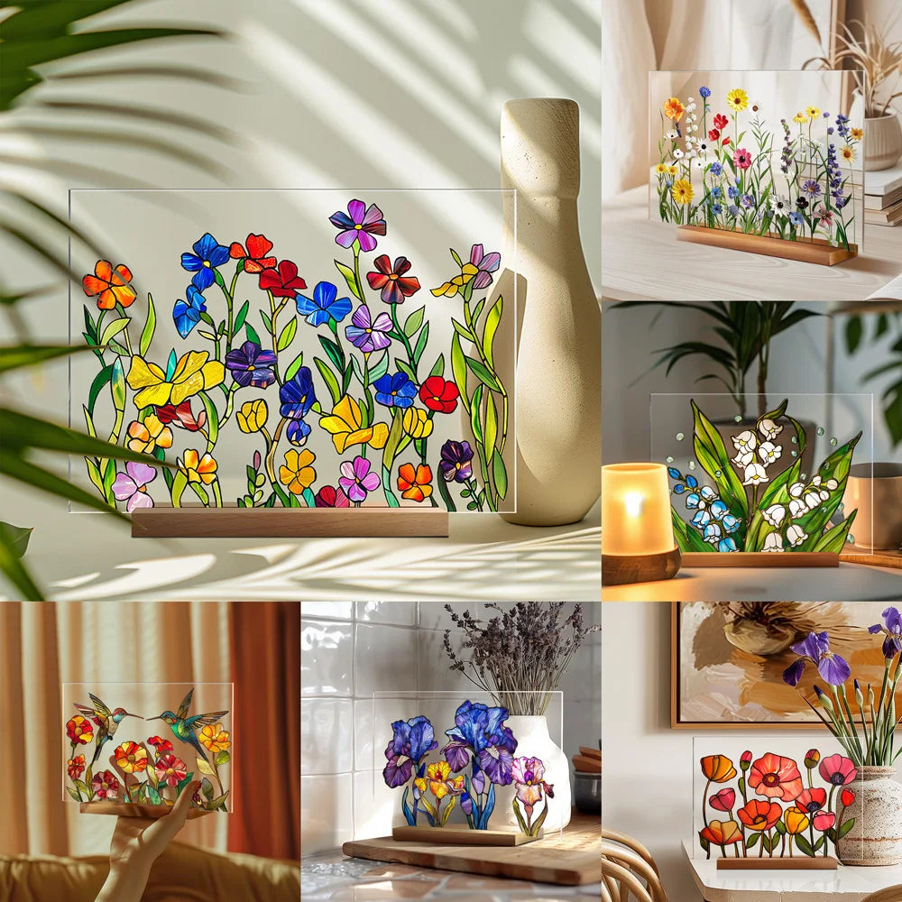 Acrylic Flower Pattern Table Room Desk Imitation Glass Texture Acrylic Desktop Decoration Holiday Gift Desk Decoration Oasis Select