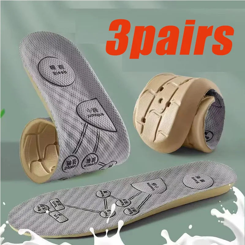 1-6pairs Foot Acupressure Insole Men Women Soft Breathable Sports Cushion Inserts Sweat-absorbing Deodorant Insole Shoe Pads Oasis Select 3pairs-Grey 41-42