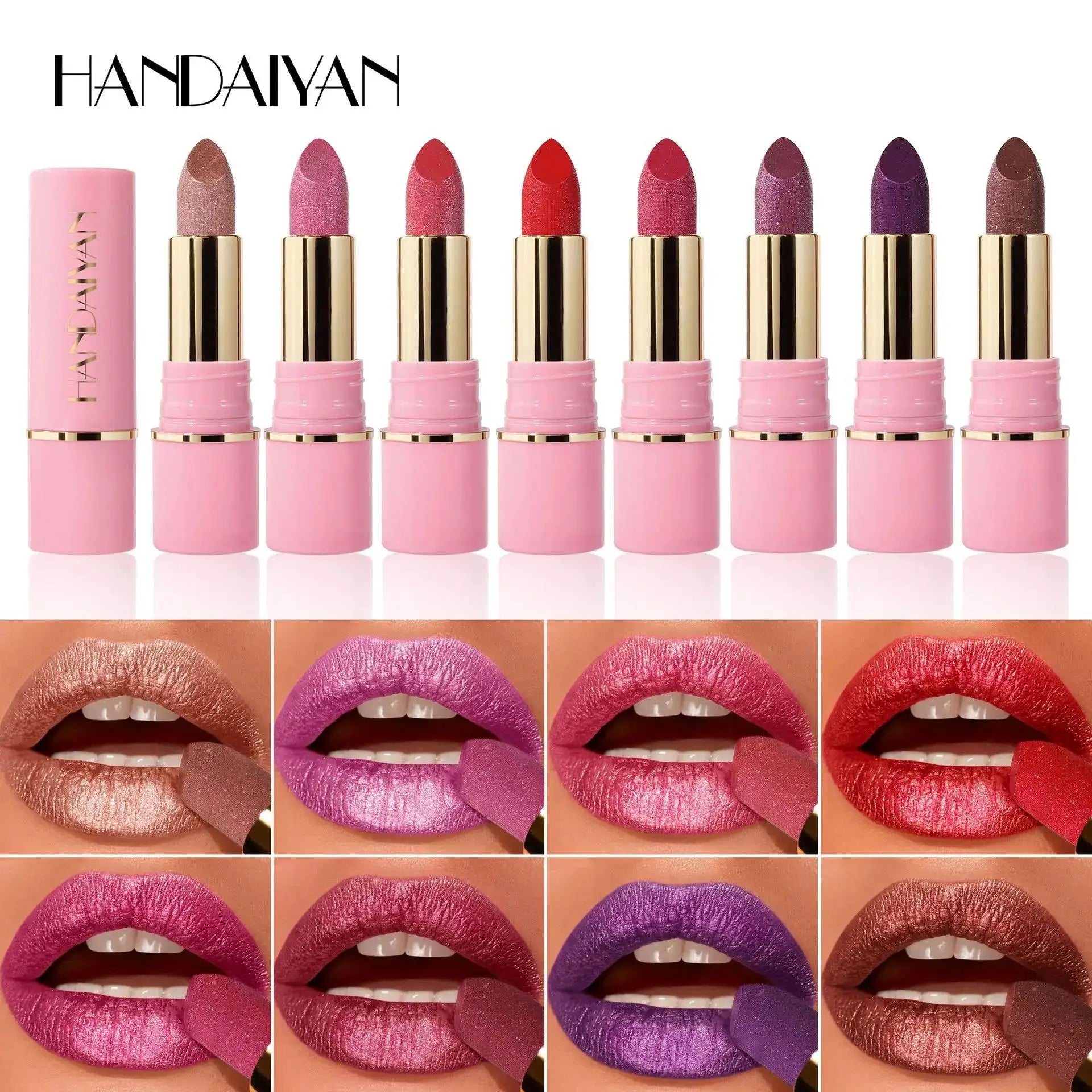 Handaiyan Glitter Diamond Lipstick – 8 Shades, Waterproof