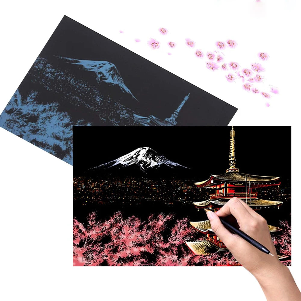 Scratch Painting Paper ,City Series Night Scene,Scratch Painting Creative Gift,Scratch board for Adult and Kids,with 4 Tools Oasis Select