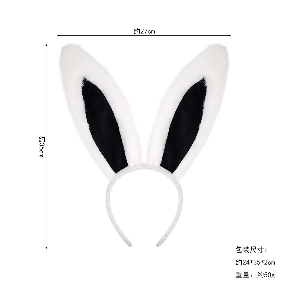 Easter Bunny Ear Headband Costume Halloween Headgear Judy Bunny Officer Dress Up Headband Hair Accessories Oasis Select White C