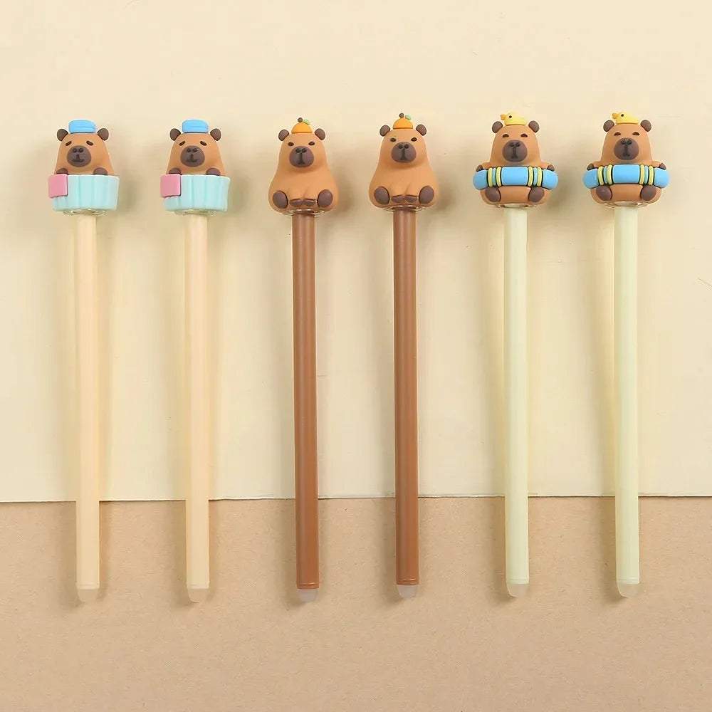 Kawaii Black Ink Capybara Gel Pens Stationery Brown Happy Capybara Neutral Pen 0.5mm Creative Capybara Press Gel Pen Students Oasis Select