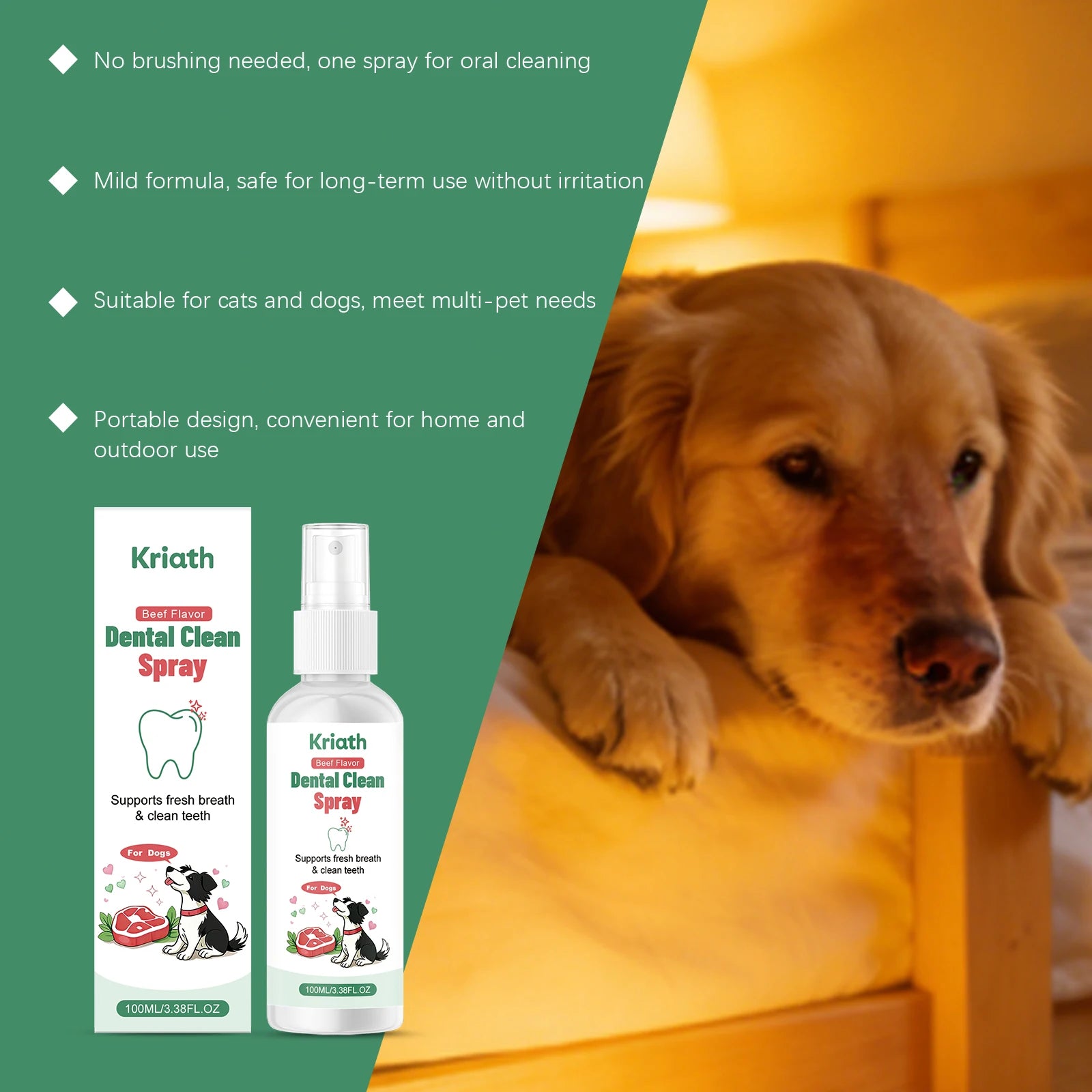 Dog Oral Care Spray Beef Flavor Reduces Plaque & Tartar Buildup Breath Freshener Eliminates Bad Breath Daily Oral Care Oasis Select