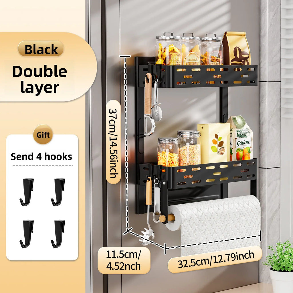 Magnetic refrigerator shelf Wall hanging No punching Refrigerator side hanger Folding kitchen roll paper rack Magnetic fragrance Oasis Select black
