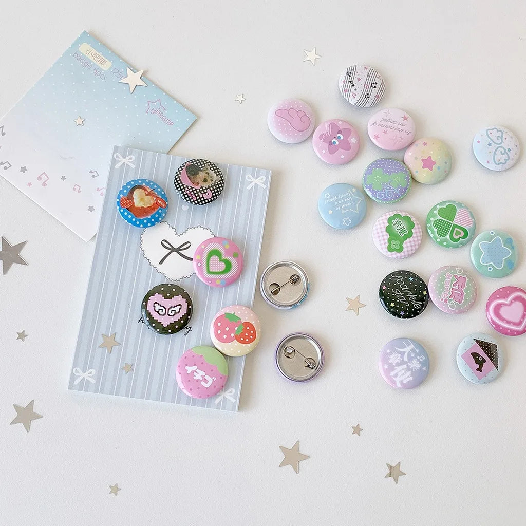 6Pcs/Set Kawaii Ins Style Mini Badge Pins Cute Printed Round Brooch for Backpack Clothing Hat DIY Decoration Stationery Gifts Oasis Select