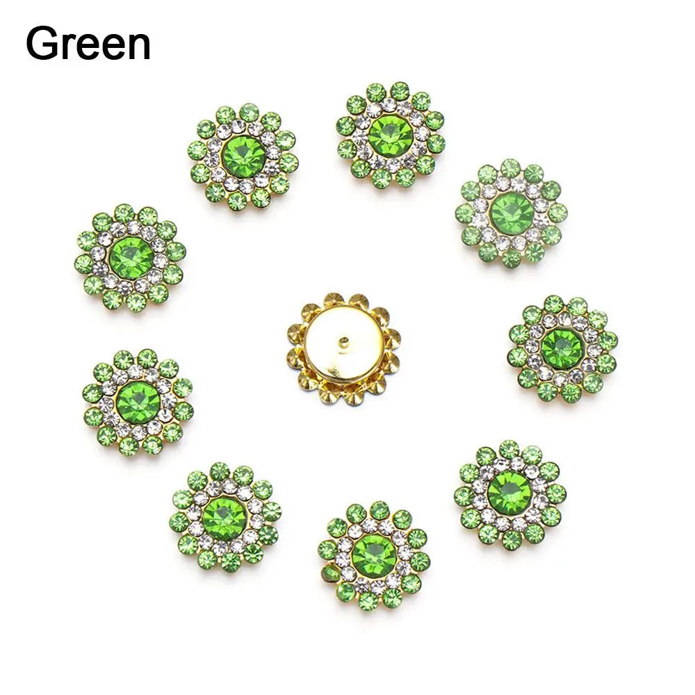 10PCS 16MM Vintage Buttons Clothing Flatback Plating Pearl Buckle Rhinestone Snowflake Cabochon DIY Craft Apparel Sewing Tools Oasis Select green