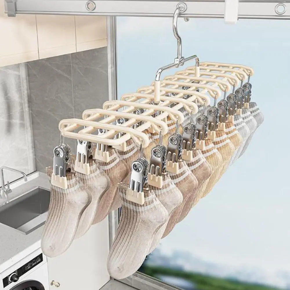 20-Clip Stainless Steel Sock Drying Rack – Rustproof & Windproof