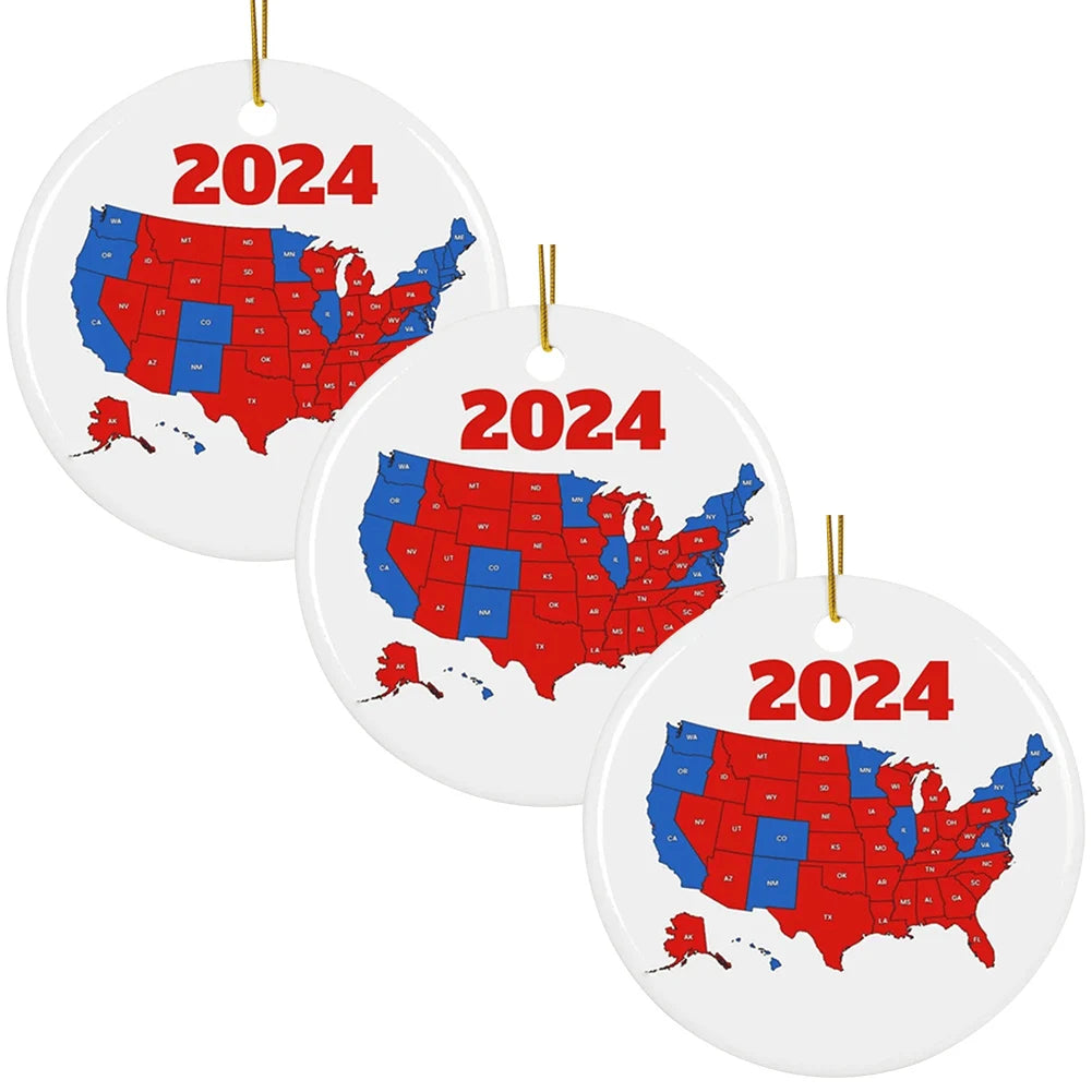 3-Pack 2024 US Election Map Acrylic Christmas Ornaments Christmas Ornament Set Oasis Select 3 PCS B United States