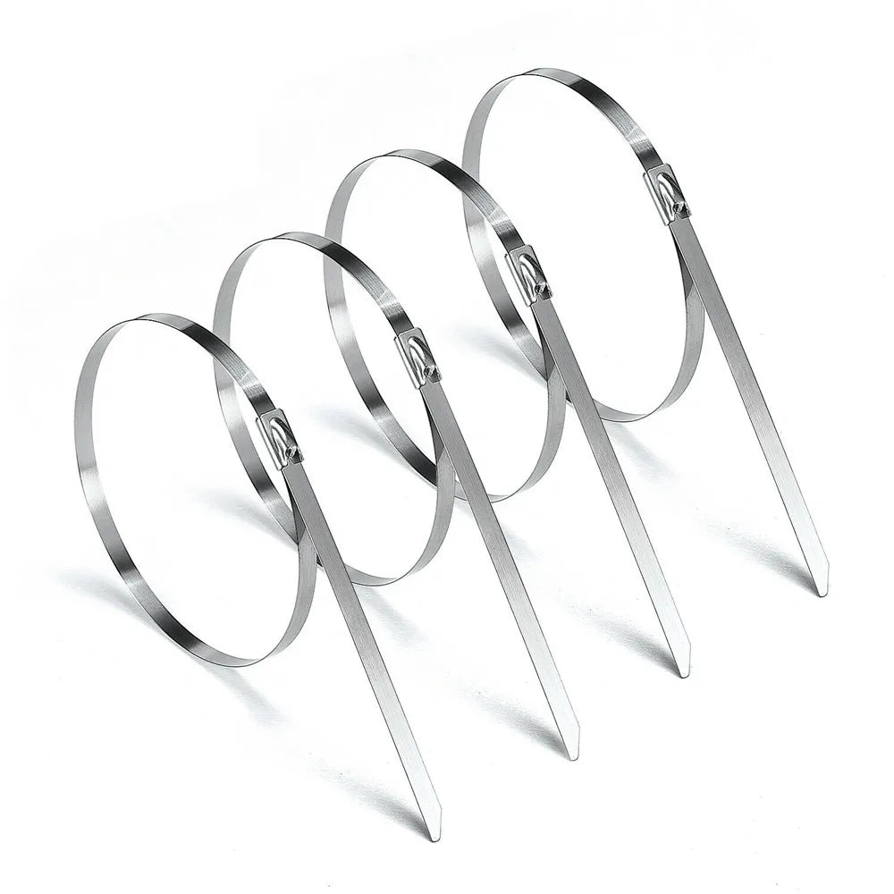 100Pcs 304#Stainless Steel Cable Ties 4.6mm Heavy Duty Self-Locking Cable Zip Tie Multi-Purpose Metal Exhaust Wrap Locking Ties Oasis Select