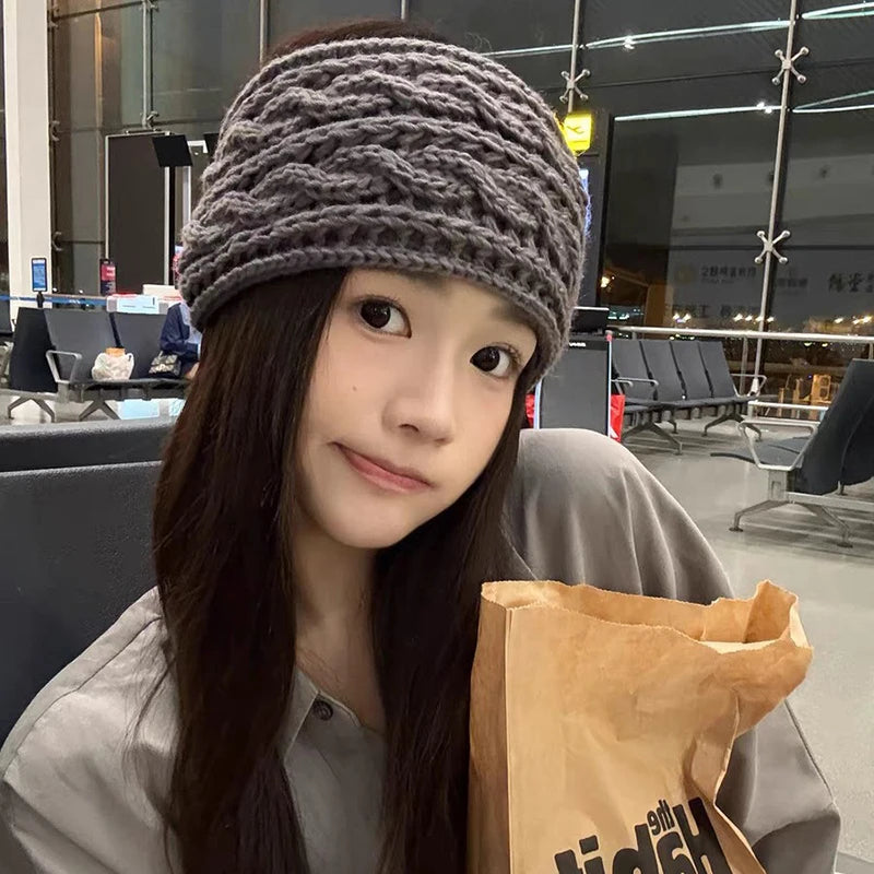 Korean Bow Knit Hair Band – Warm Windproof Headwrap for Girls
